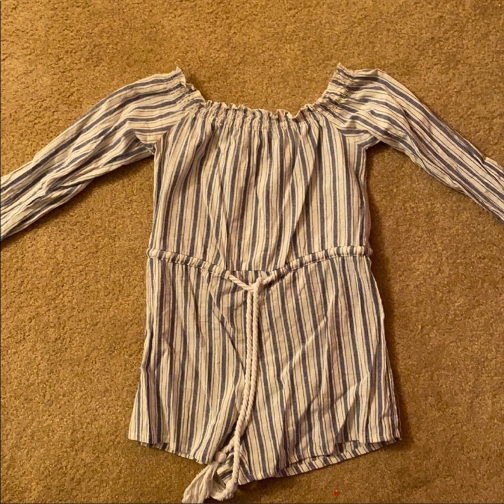 Blue and white stripe romper
